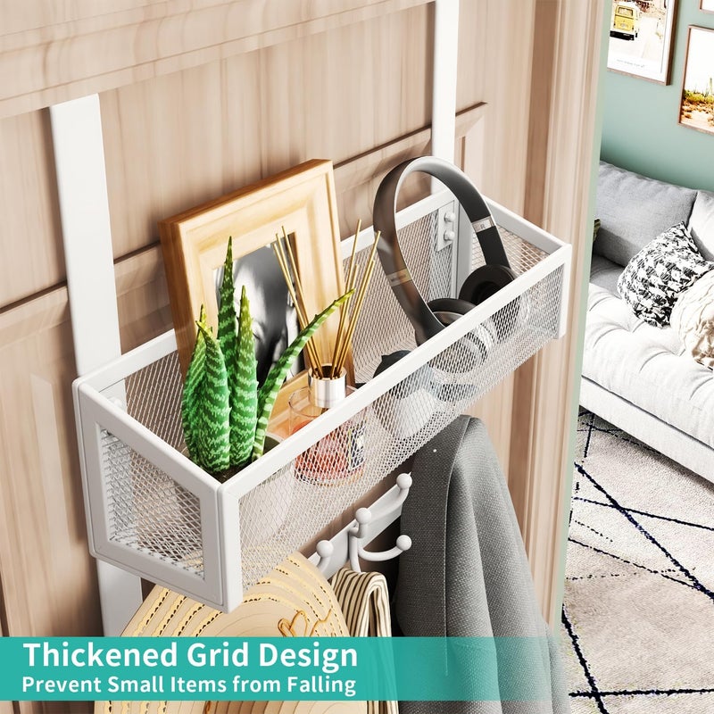 HapiRm Over The Door Hanger - Over The Door Hooks with Mesh Basket and 16 Hooks, 304 Stainless Steel Storage Organizer for Bathroom, Bedroom, Kitchen-White - Image 2